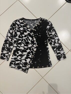 Black & White Pearl-Studded Asymmetrical Top